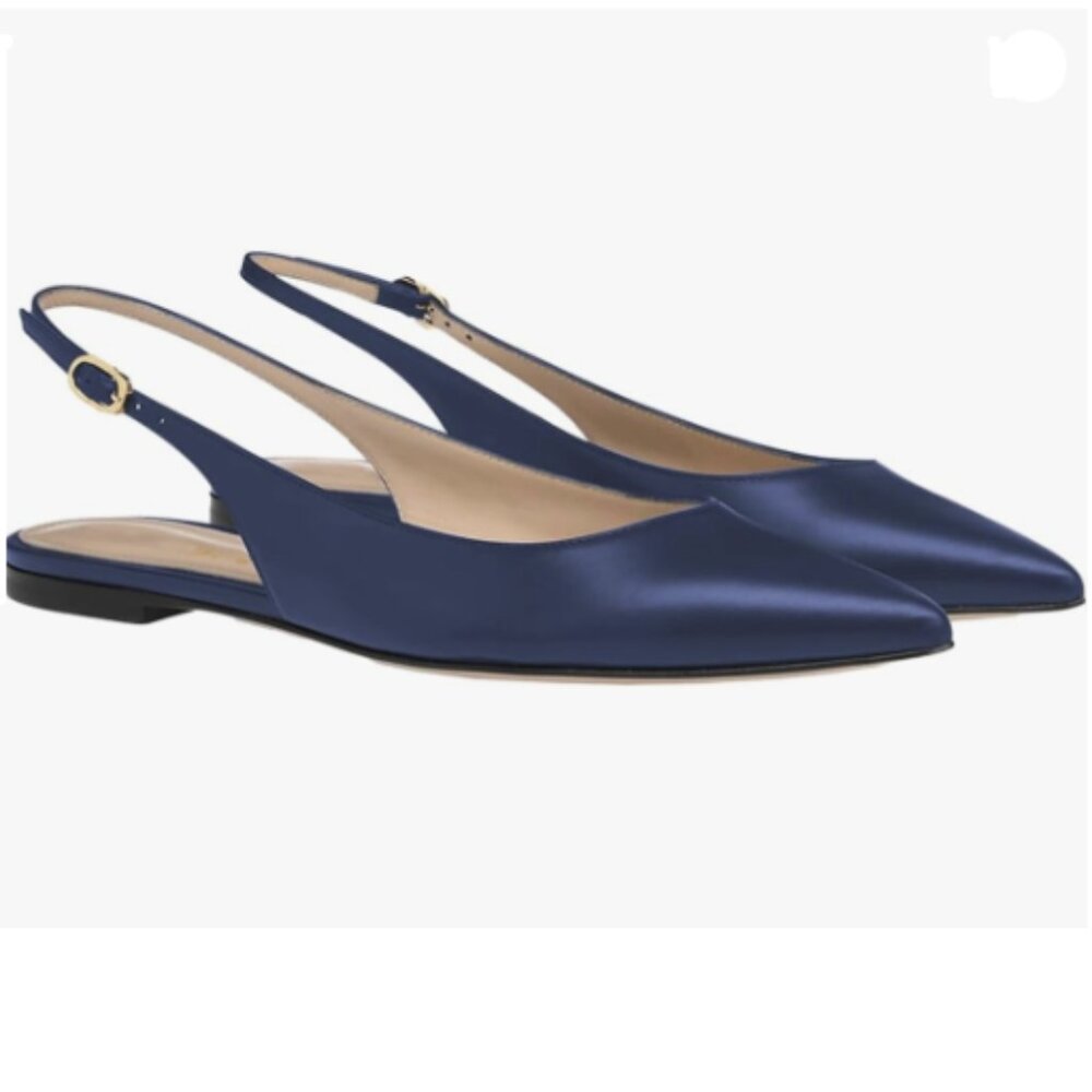 FOWT Simple Closed Pointed Toe Slingback Buckle Strap Womens Flats Comfort Blue